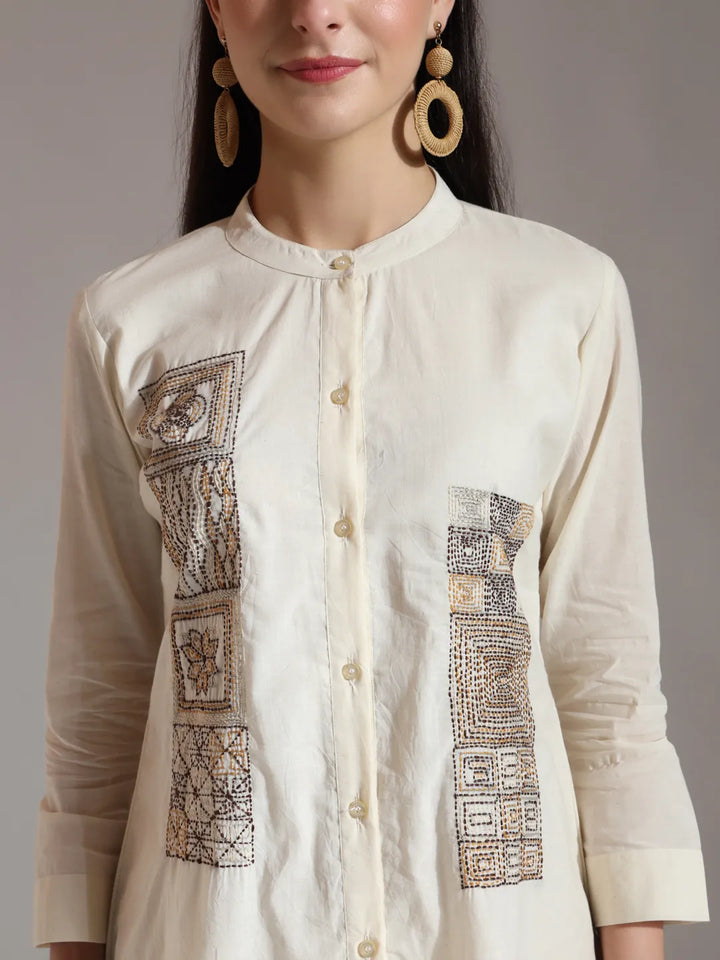 White Pure Cotton Embroidered Top