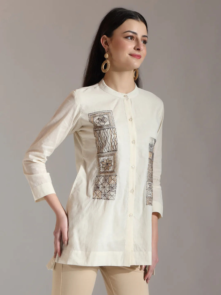 White Pure Cotton Embroidered Top