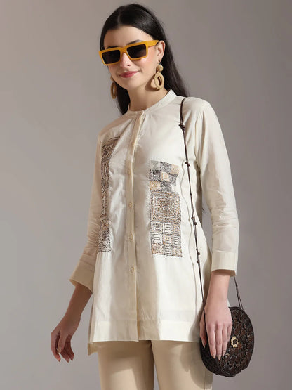 White Pure Cotton Embroidered Top