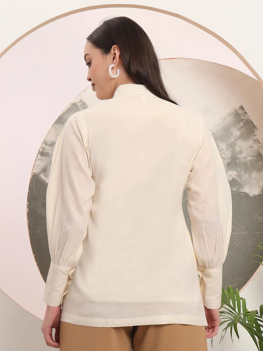 White Pure Cotton Shirt Collar Top With Embroidery