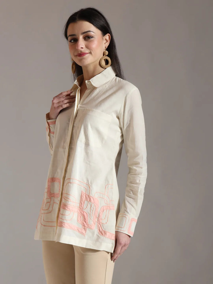 White Pure Cotton Top With Embroidery With Lining