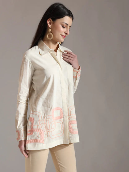 White Pure Cotton Top With Embroidery With Lining