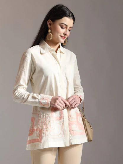 White Pure Cotton Top With Embroidery With Lining