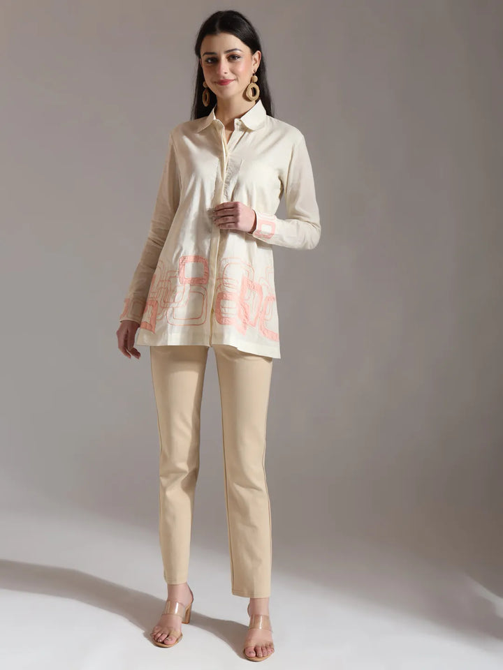 White Pure Cotton Top With Embroidery With Lining