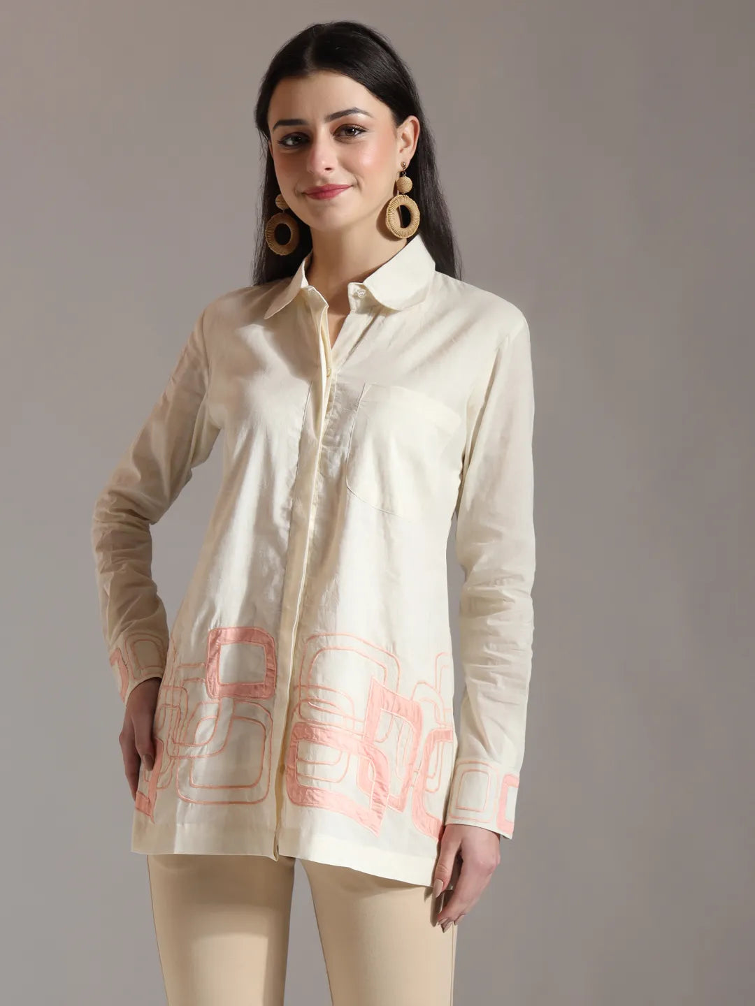 White Pure Cotton Top With Embroidery With Lining