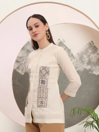 White Pure Cotton Top With Embroidery