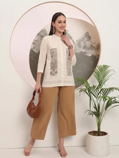 White Pure Cotton Top With Embroidery