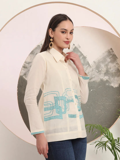 White Pure Cotton Top With Embroidery
