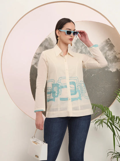 White Pure Cotton Top With Embroidery