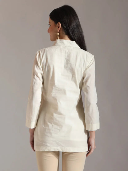 White Pure Cotton Top With Exquisite Embroidery