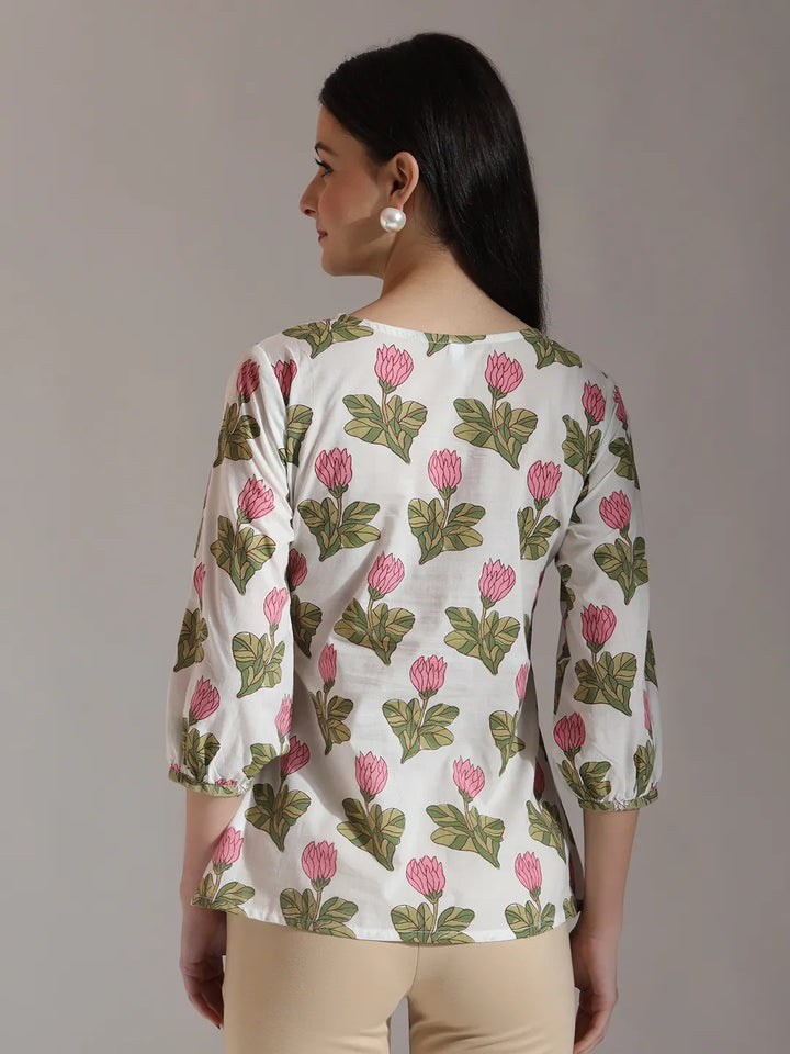 White Pure Cotton Top With Lace Detailing&