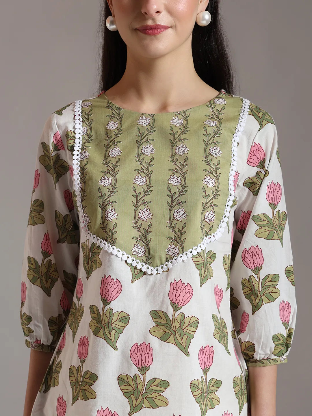 White Pure Cotton Top With Lace Detailing&