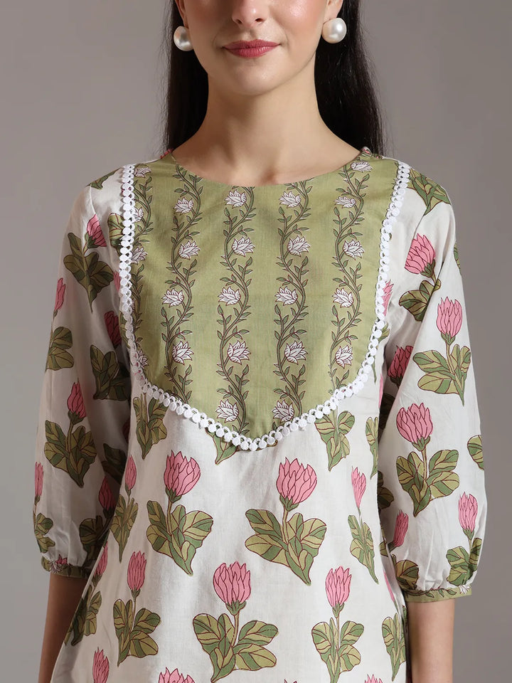 White Pure Cotton Top With Lace Detailing&
