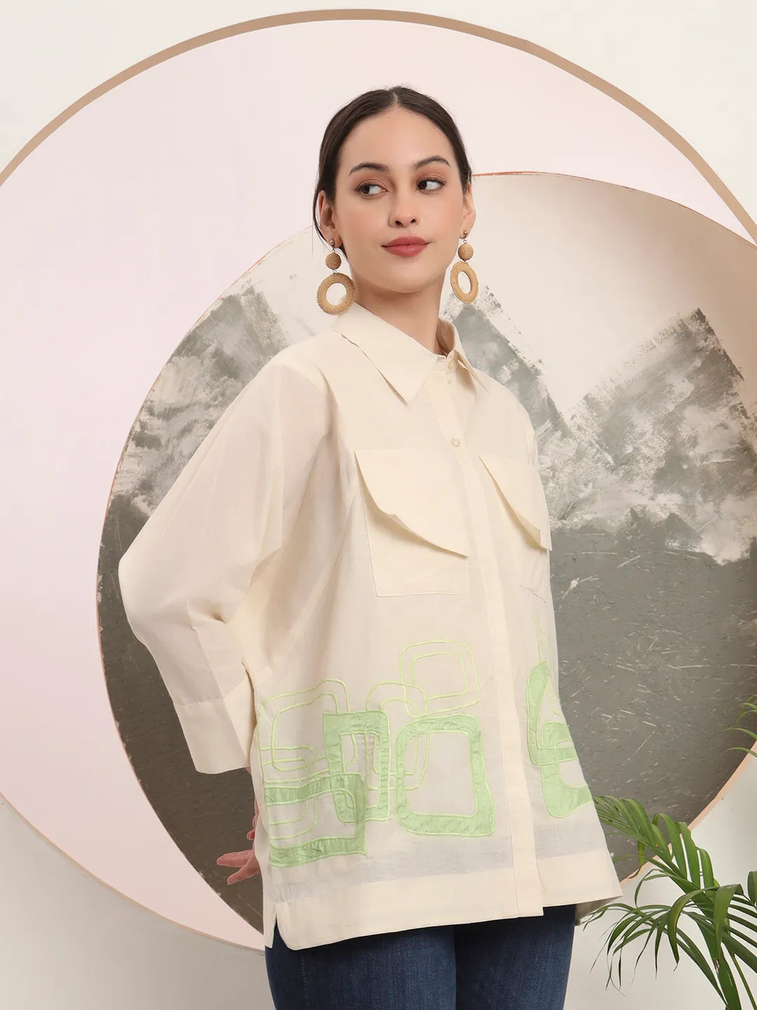 White Pure Cotton Top With Patch Work