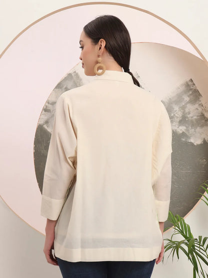 White Pure Cotton Top With Patch Work