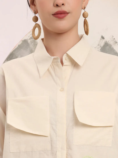 White Pure Cotton Top With Patch Work