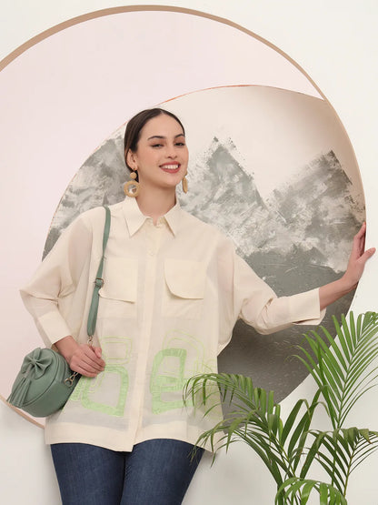 White Pure Cotton Top With Patch Work