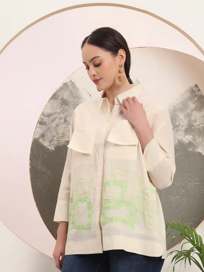 White Pure Cotton Top With Patch Work