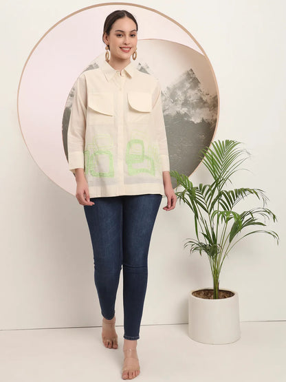 White Pure Cotton Top With Patch Work