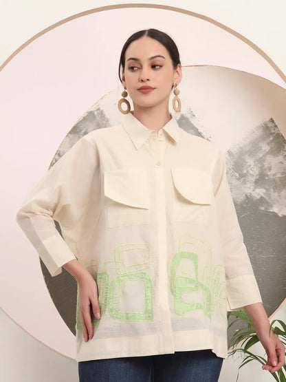 White Pure Cotton Top With Patch Work