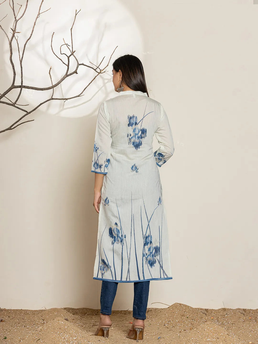 White Silk Blend Digital Print Kurta