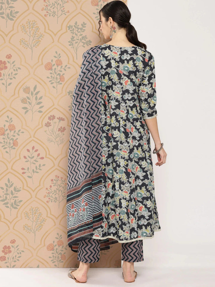 Women Floral Printed Regular Pure Cotton Kurta With Trousers &amp; With Dupatta
