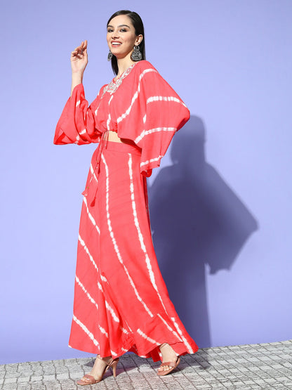 Women Lehriya Print Top With Skirt