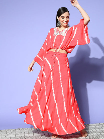 Women Lehriya Print Top With Skirt