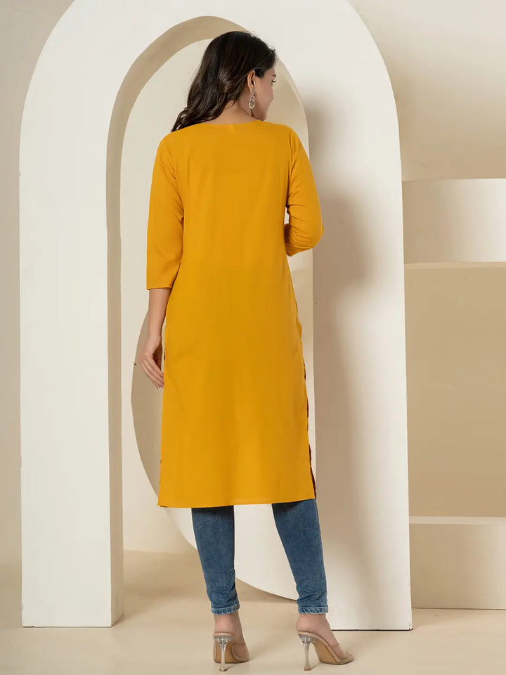 Women Mustard Chikankari Straight Kurta