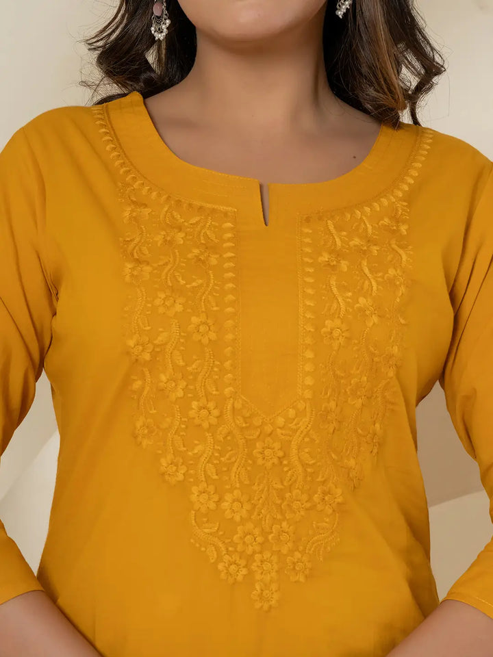 Women Mustard Chikankari Straight Kurta