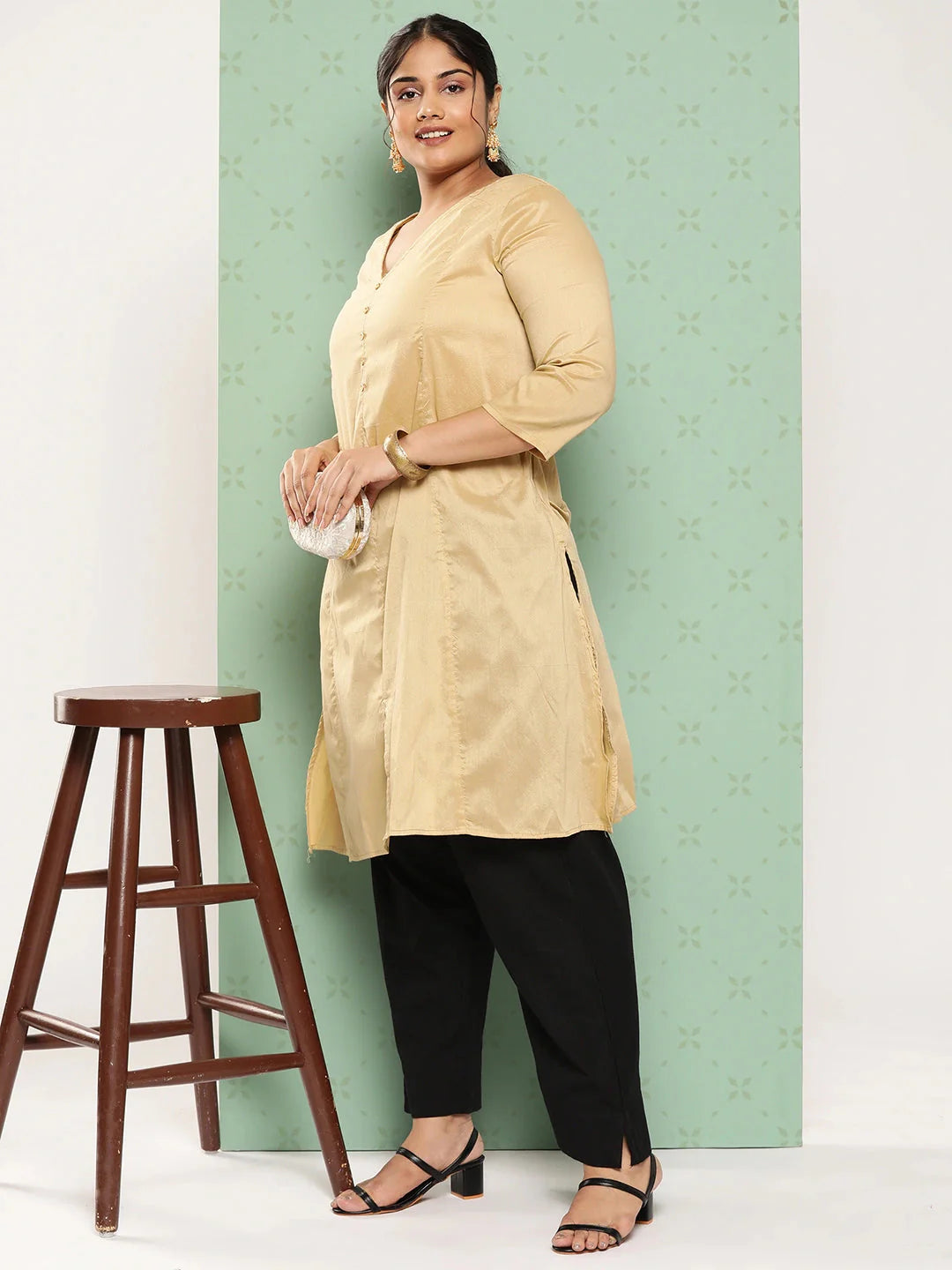 Women Plus Size Black Cotton Ethnic Trousers