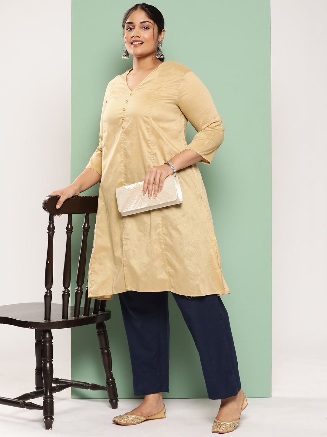 Women Plus Size Navy Blue Cotton Ethnic Trousers