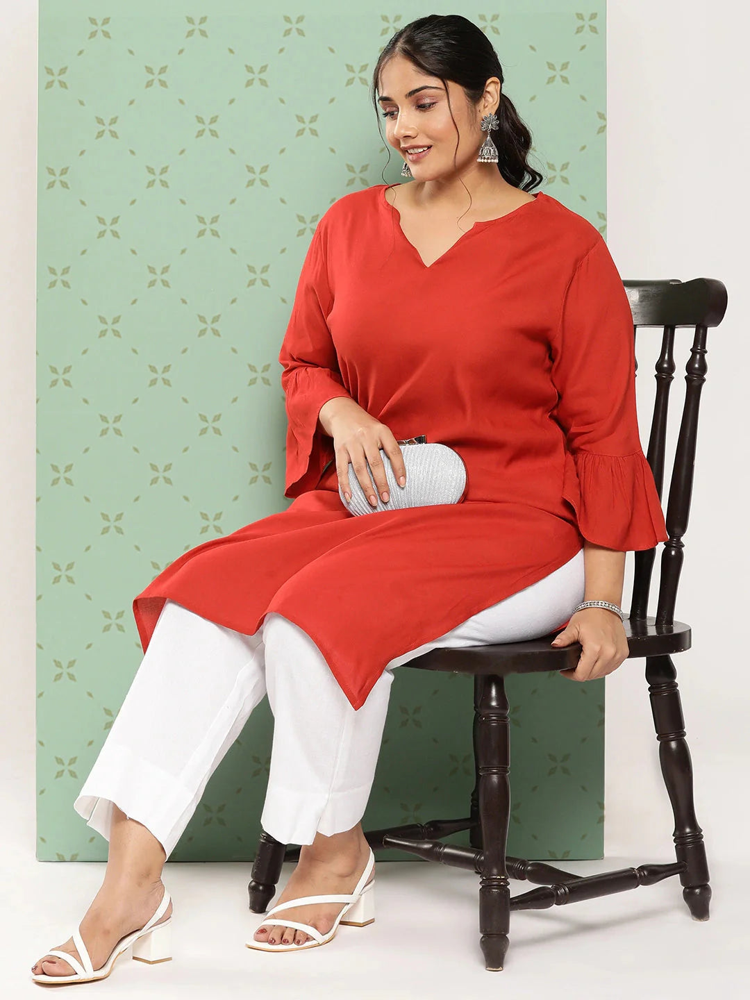 Women Plus Size White Cotton Ethnic Trousers