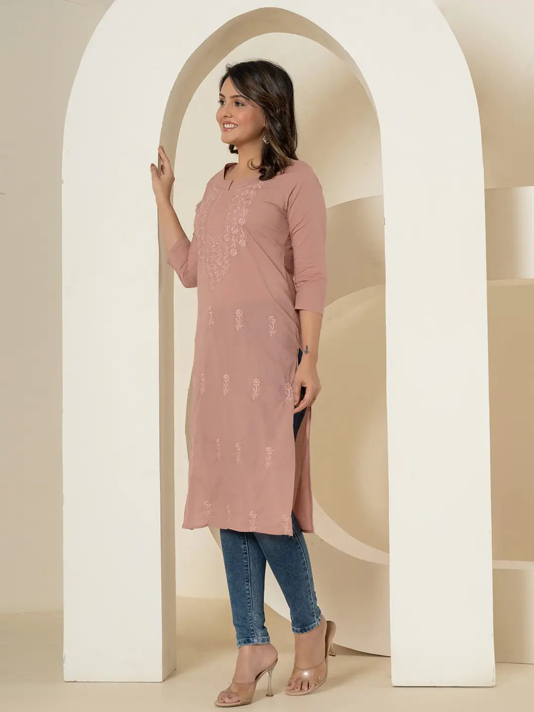 Women Purple Chikankari Straight Kurta