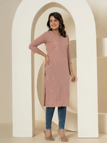 Women Purple Chikankari Straight Kurta