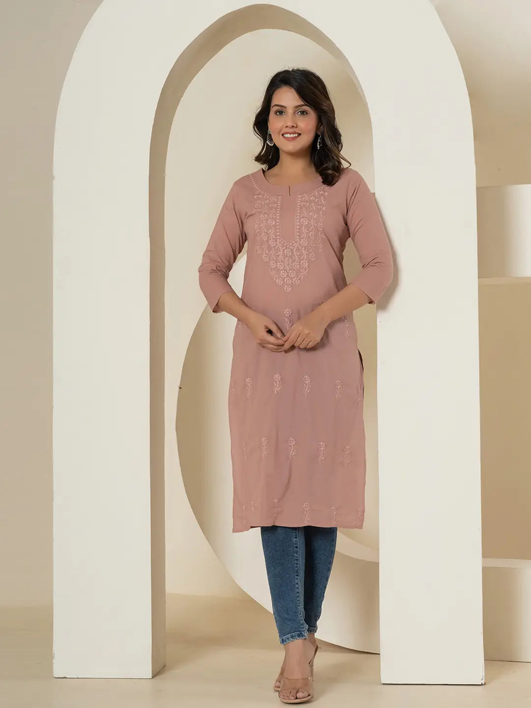 Women's Purple Cotton Purple Chikankari Straight Kurta by Yufta, suitable for wholesale buyers, boutiques, retailers, resellers and bulk fashion orders from Trendphoria