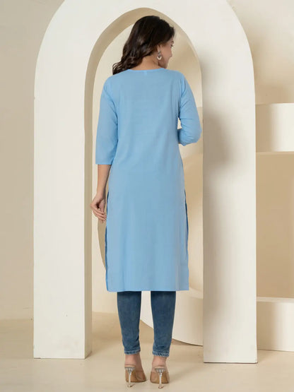 Women Sky Blue Chikankari Straight Kurta