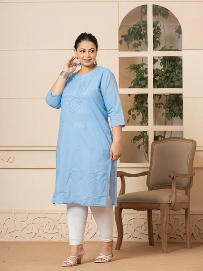 women-sky-blue-floral-straight-plus-size-kurta