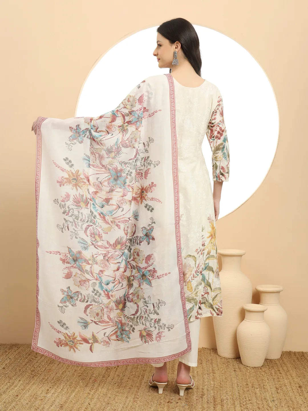 Yellow And White A Line Premium Mul Cotton Kurta Dupatta Pant Set