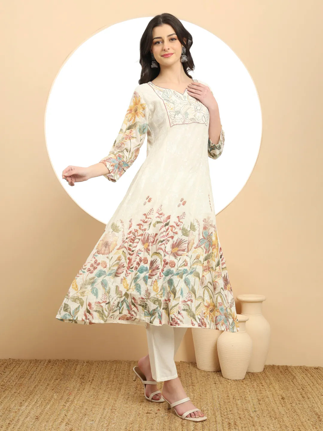 Yellow And White A Line Premium Mul Cotton Kurta Dupatta Pant Set