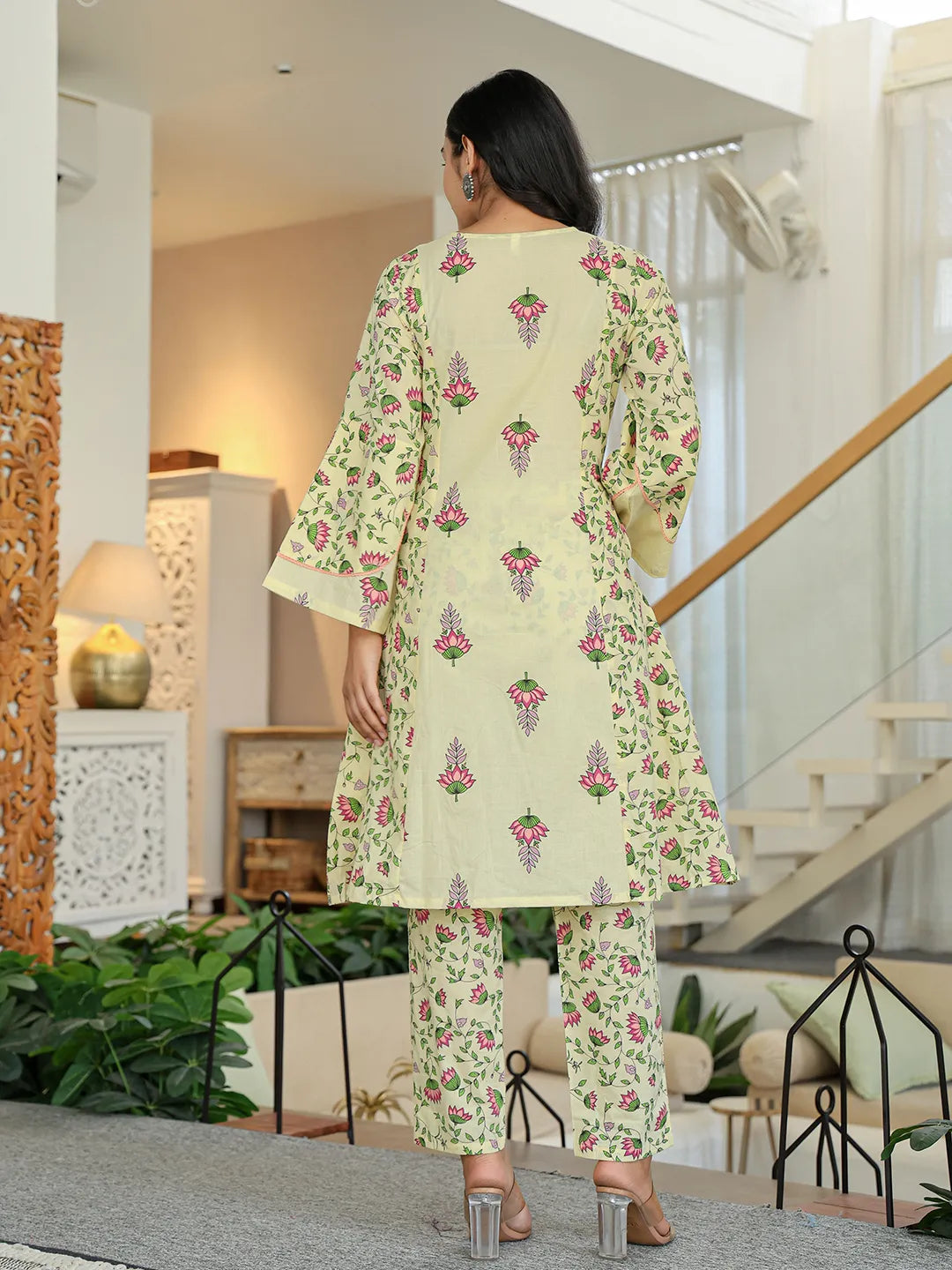 Yellow Cotton A Line Kurta Dupatta Set