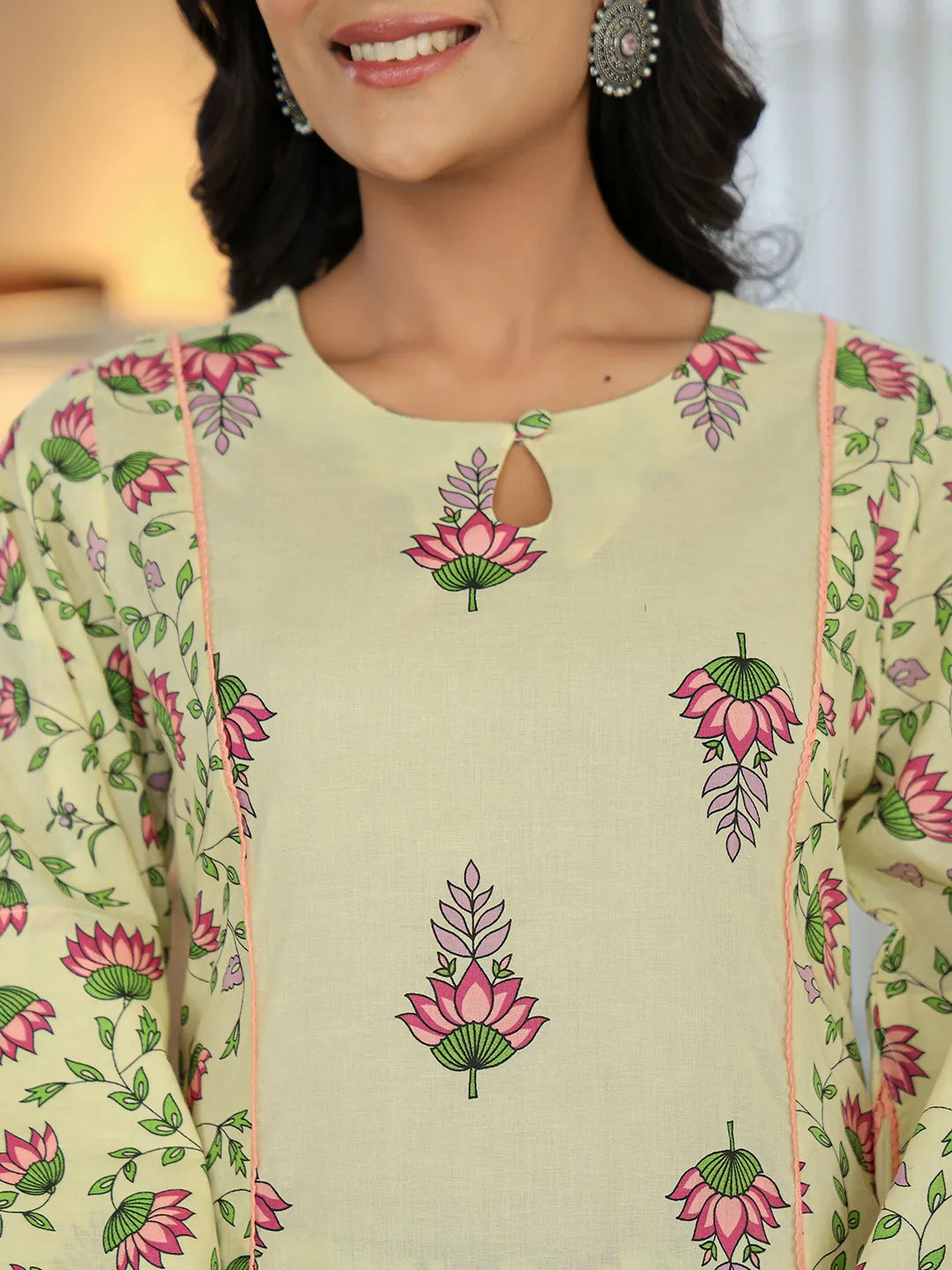 Yellow Cotton A Line Kurta Dupatta Set