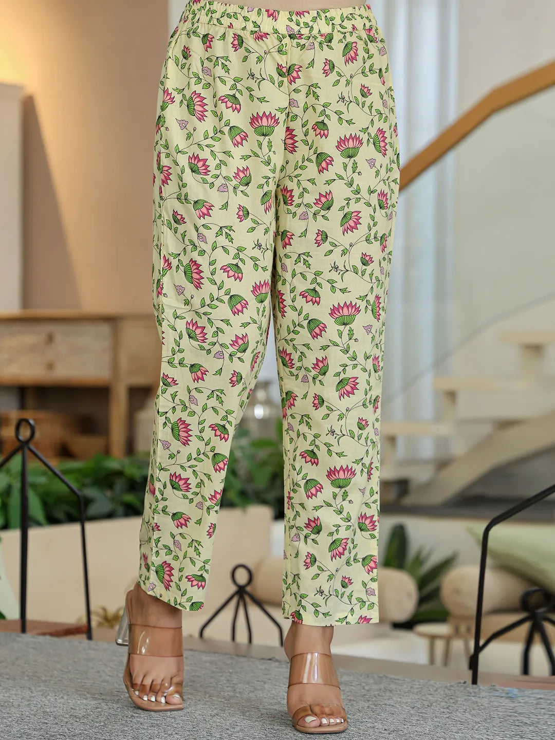 Yellow Cotton A Line Kurta Dupatta Set