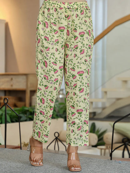 Yellow Cotton A Line Kurta Dupatta Set