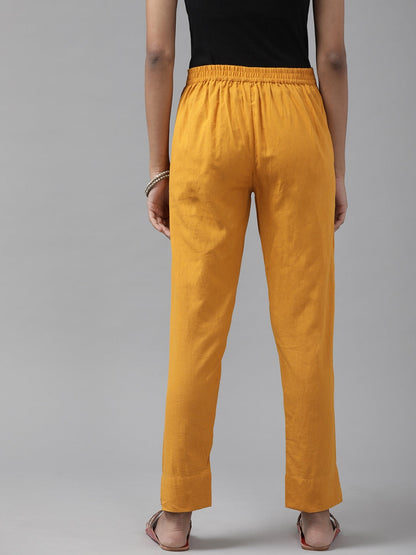 Yellow Cotton Fit Trousers
