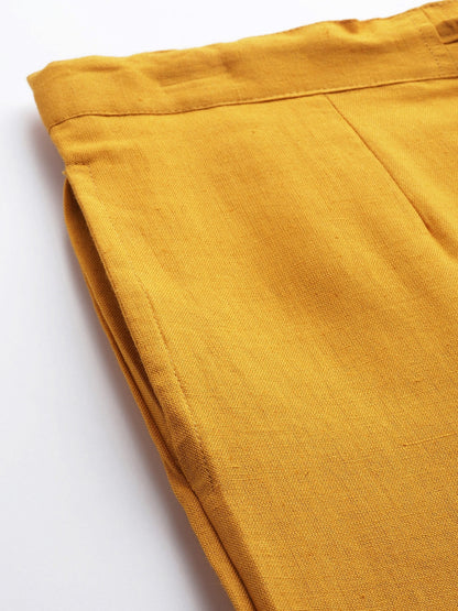 Yellow Cotton Fit Trousers
