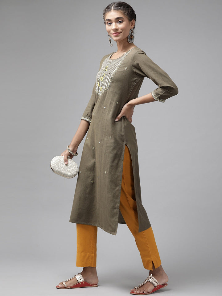 Yellow Cotton Fit Trousers