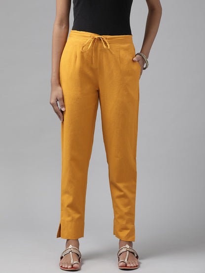Yellow Cotton Fit Trousers