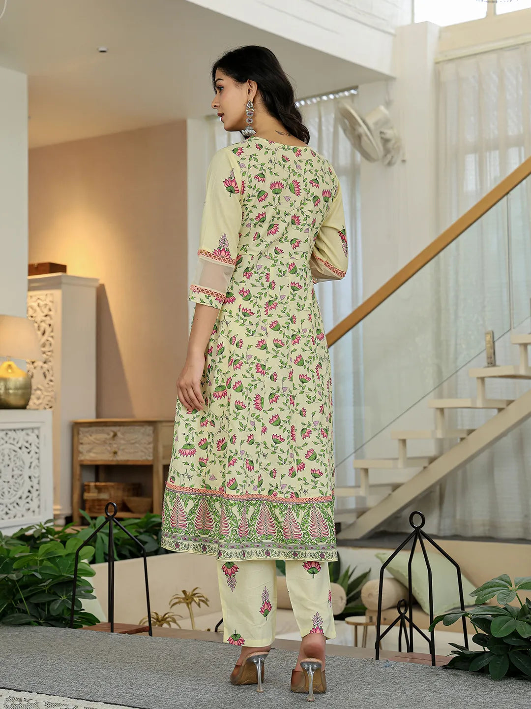 Yellow Cotton Kalidaar Kurta Dupatta Set