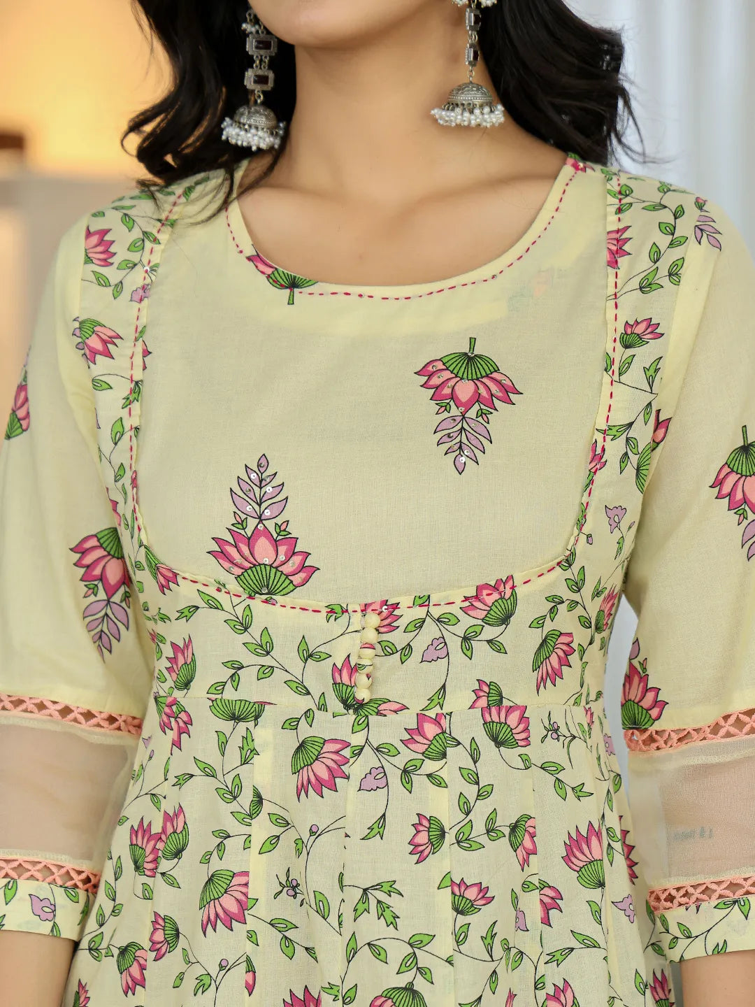 Yellow Cotton Kalidaar Kurta Dupatta Set